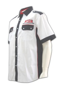 R077  訂製短袖車隊恤衫   設計車隊衫Diy 撞色門襟設計 雙胸袋 訂購團體車隊襯衫 恤衫供應商HK